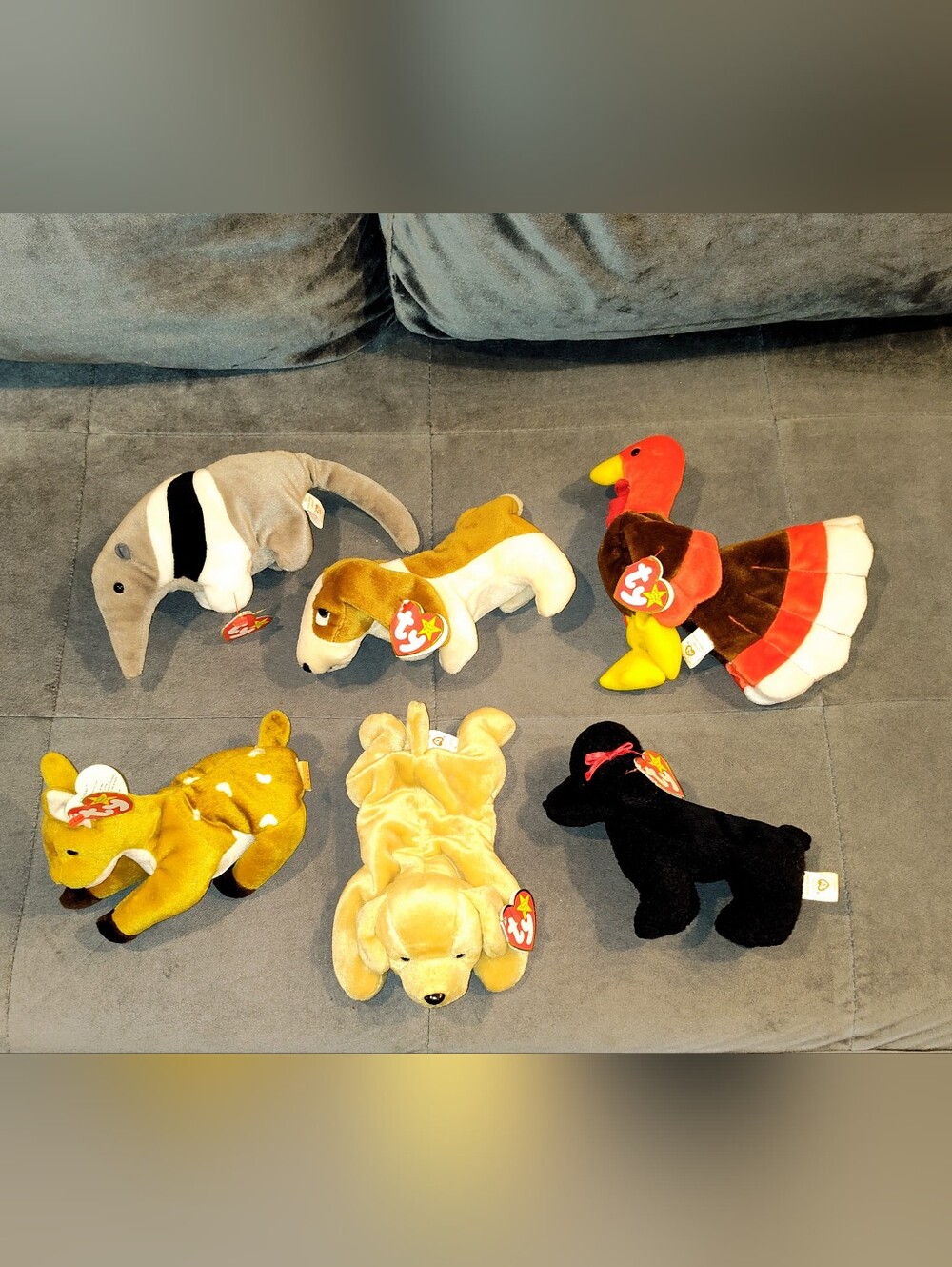 NWT 6 VINTAGE RETIRED BEANIE BABIES WITH ERRORS ON HEART TAG & MISMATCHED YEARS